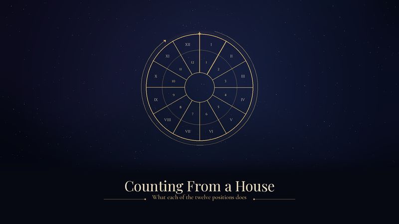 A dark chart wheel with the count stepping outward from a single house, each position numbered in sequence around the circle.